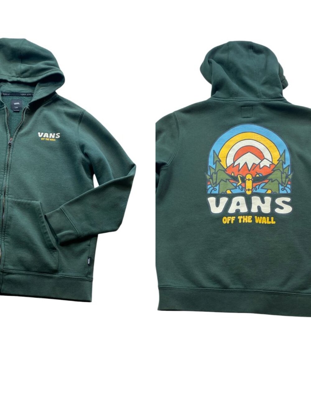 Vans Off the Wall Zip Hoodie Sz L Green Mountain Sk8 #212M